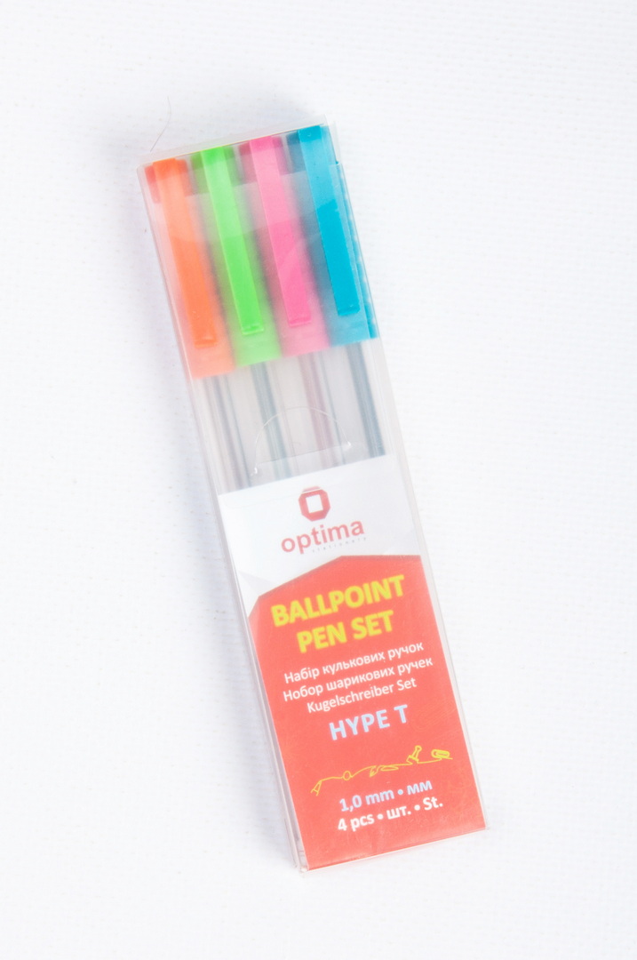 Набір кулькових ручок, 4 кольори, 1 мм, "HYPE", OPTIMA